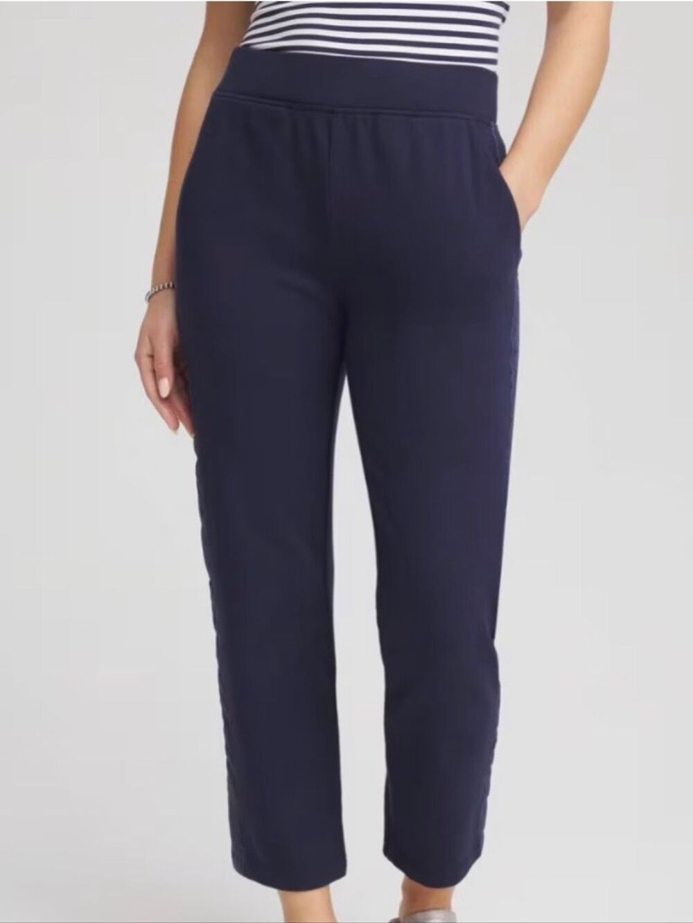 Chico's Zenergy Lounge Travel Pull On Tapered Ankle Pants Blue Sz 2 L NEW